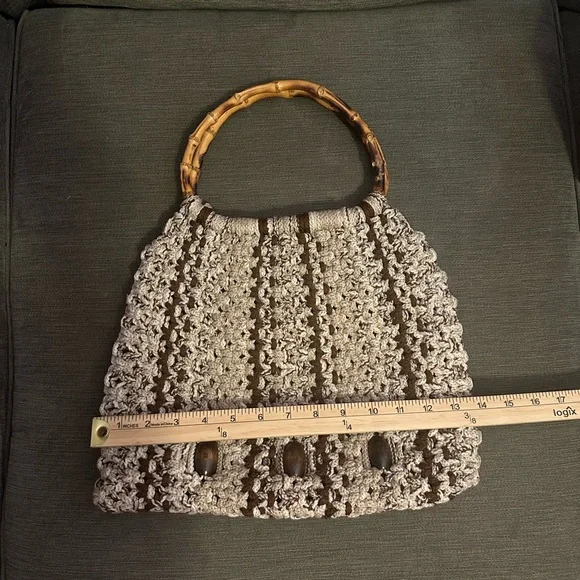 Chic Crochet Shoulder Bag with Bamboo Handle - Picture 5 of 6